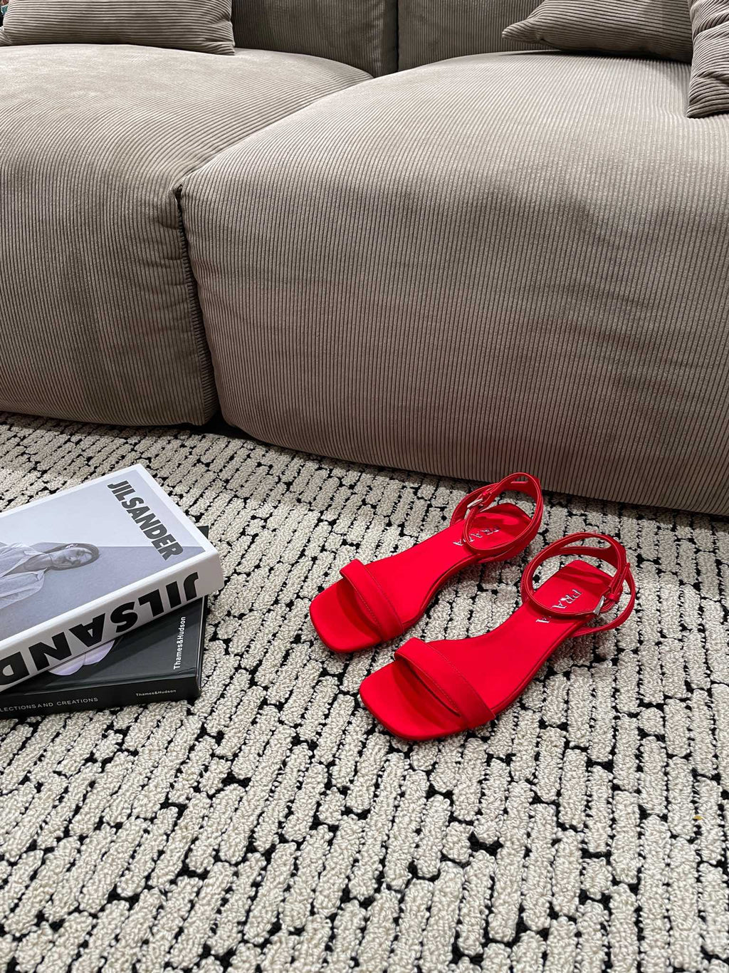 PRADA TRIANGLE HEEL SATIN SANLS CRIMSON