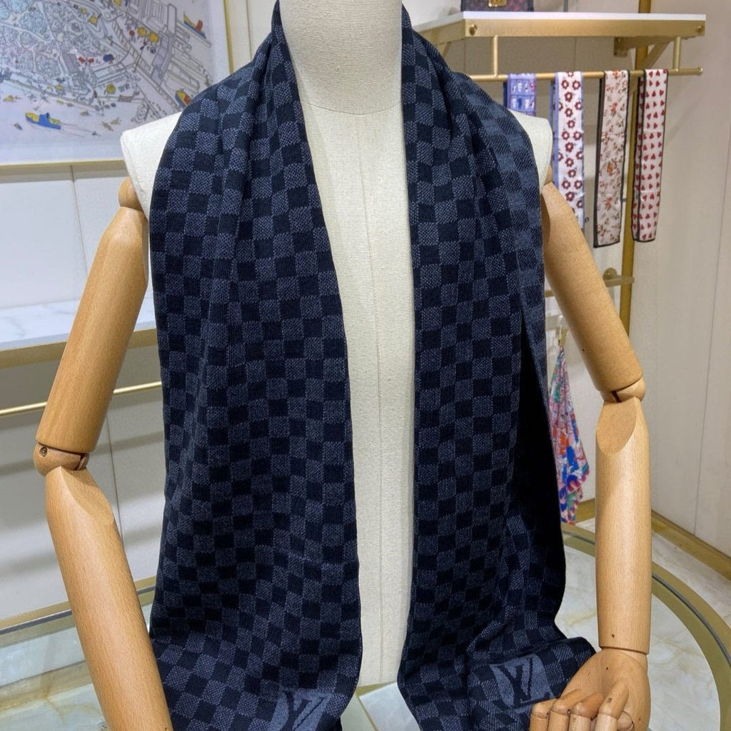 LOUIS VUITTON PETIT DAMIER SCARF 170 CM IN BLACK CASHMERE 390784