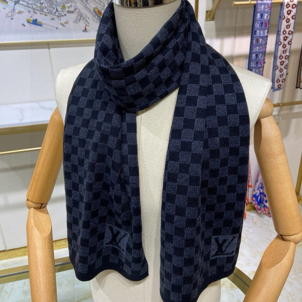 LOUIS VUITTON PETIT DAMIER SCARF 170 CM IN BLACK CASHMERE 390784