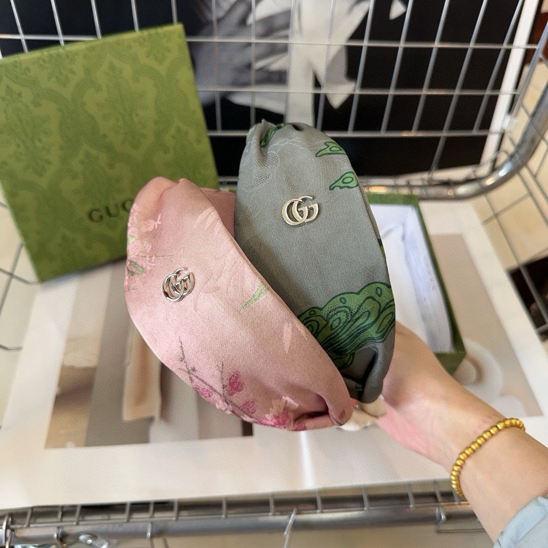 GUCCI PALE PINK GRAY SILK-BLEND HAIRBAND 407923