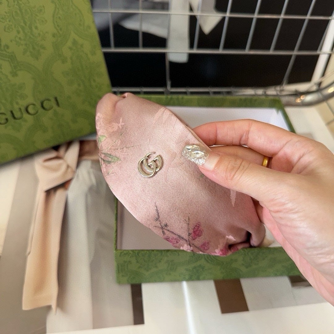 GUCCI PALE PINK GRAY SILK-BLEND HAIRBAND 407923