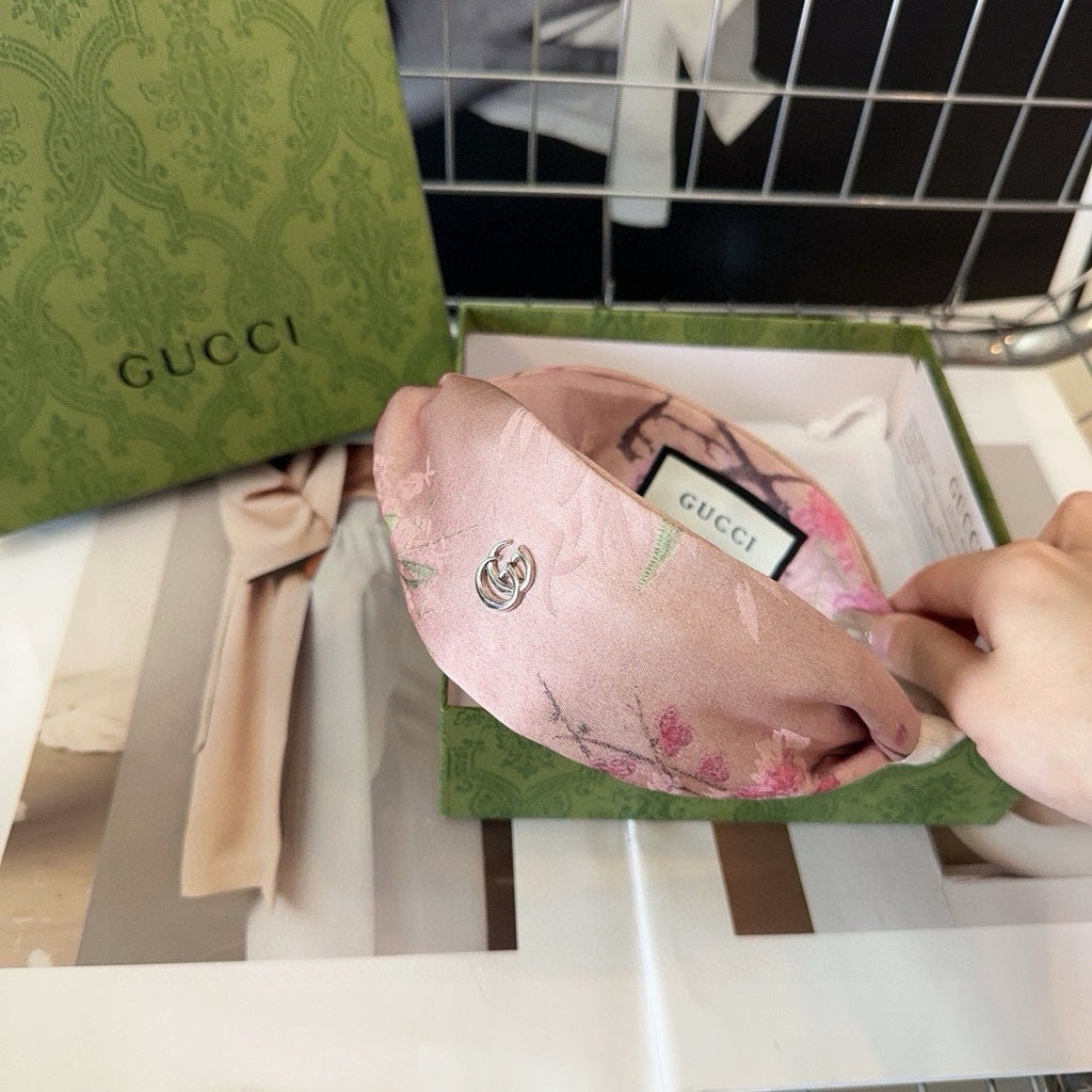GUCCI PALE PINK GRAY SILK-BLEND HAIRBAND 407923