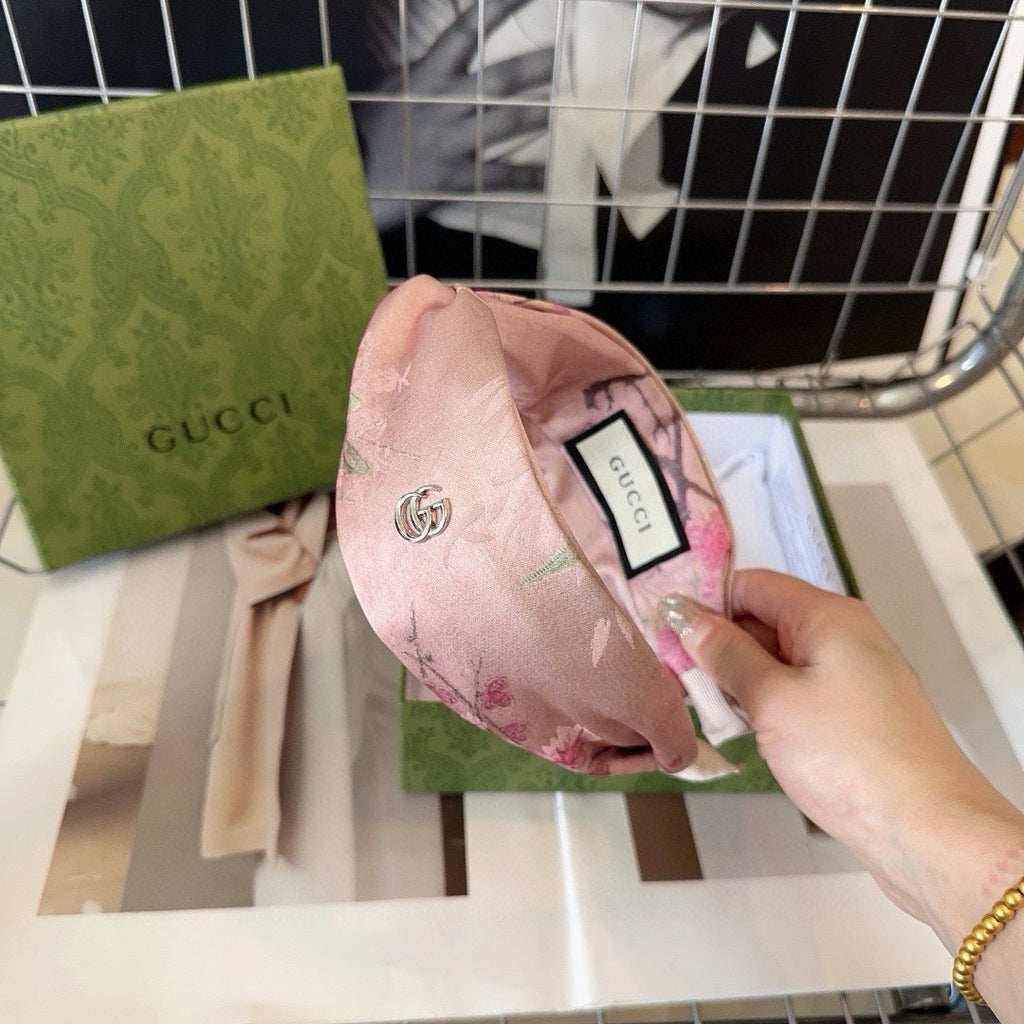 GUCCI PALE PINK GRAY SILK-BLEND HAIRBAND 407923