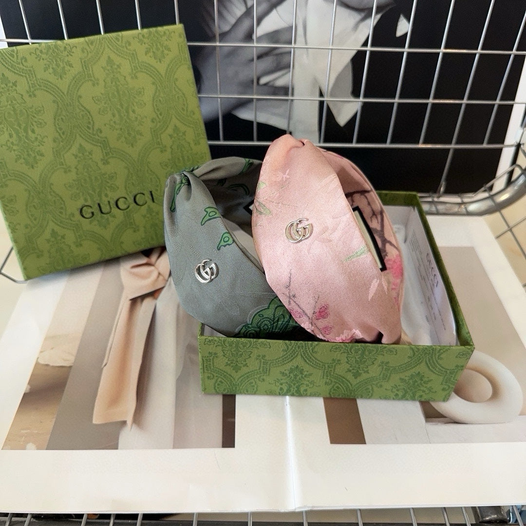 GUCCI PALE PINK GRAY SILK-BLEND HAIRBAND 407923