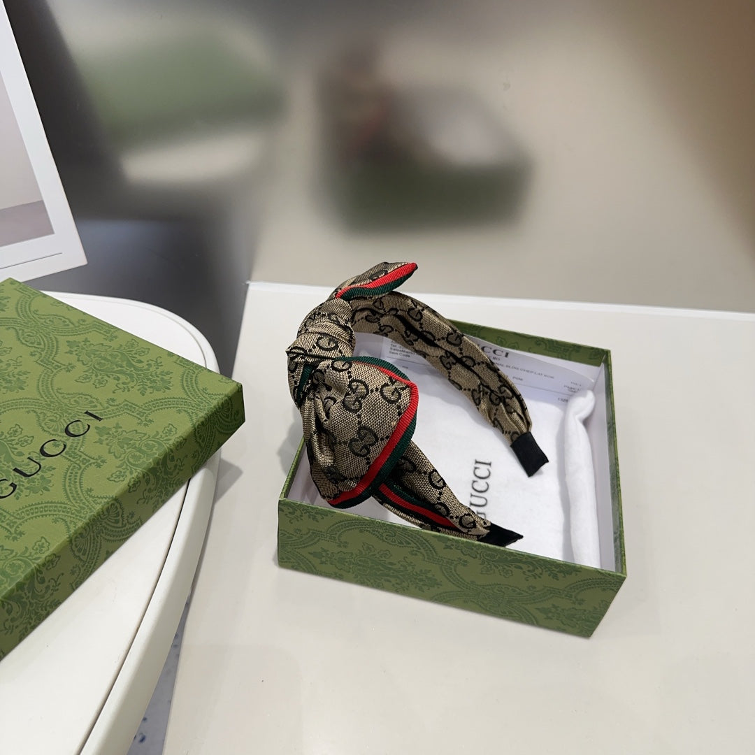 GUCCI BOW HAIRBAND IN DARK BEIGE MONOGRAM CANVAS 414472