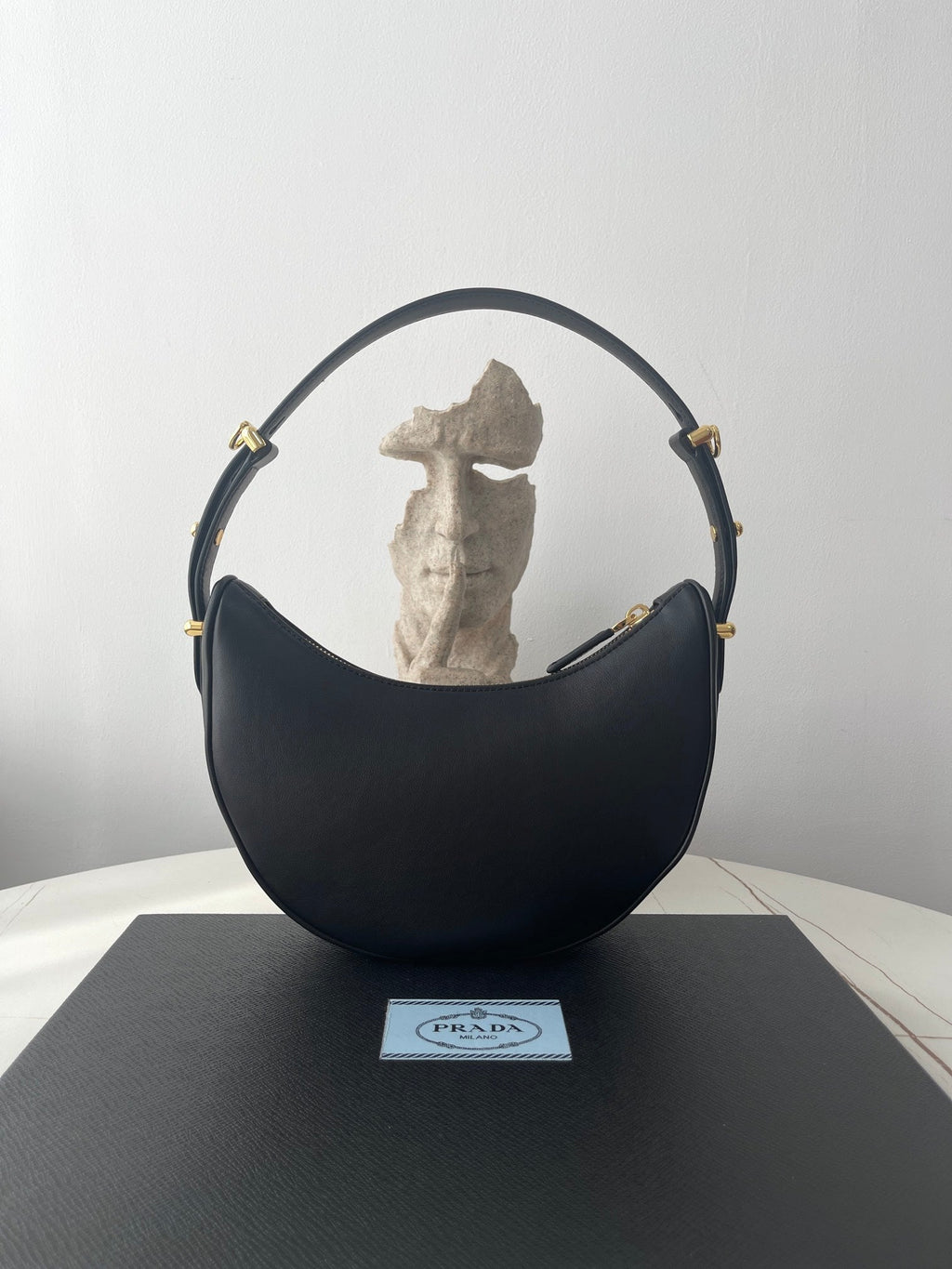 PRADA ARQUÉ 22 SHOULDER BAG IN BLACK LEATHER