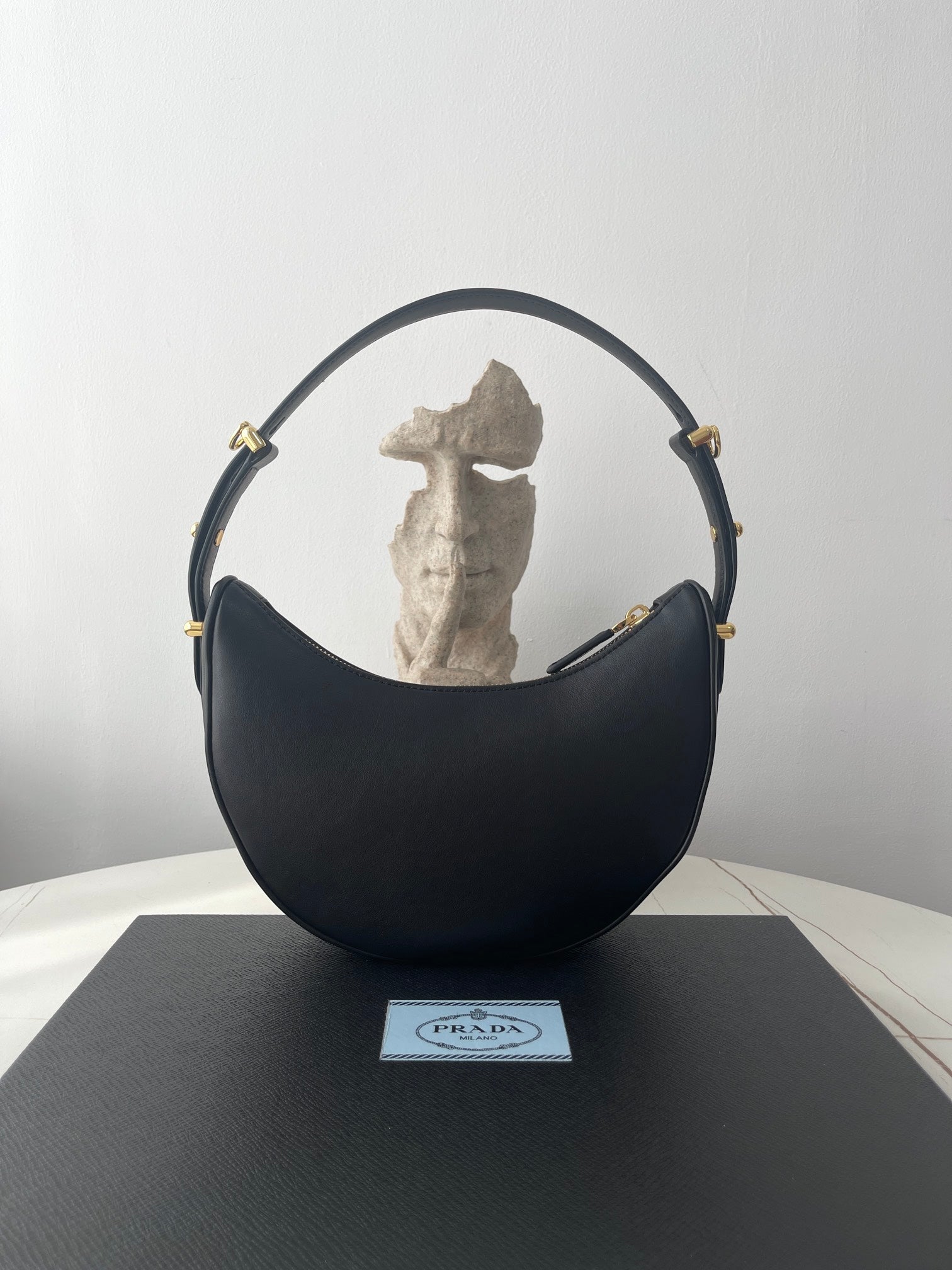 PRADA ARQUÉ 22 SHOULDER BAG IN BLACK LEATHER