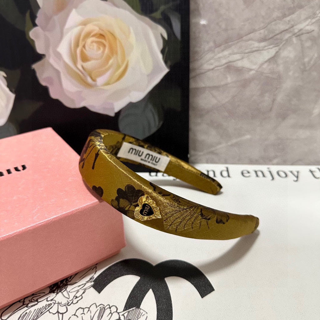 SILK THICK HEADBAND DIJON YELLOW FLOWER PRINT 239959
