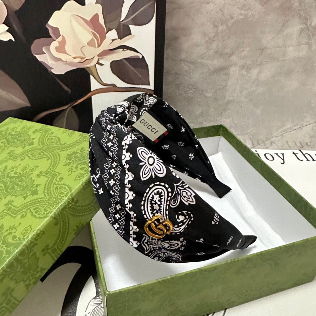 GUCCI HAIRBAND IN BLACK MIX WHITE PATTERN FABRIC 299345