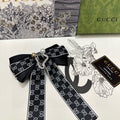 GUCCI RIBBON BOW HAIR CLIP IN BLACK RE-NYLON ATTACHED PEARL 358260
