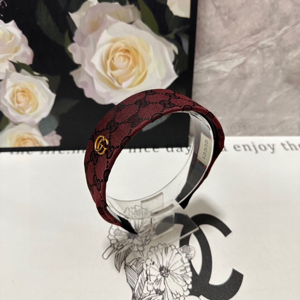 GUCCI CURRANT RED MONOGRAM CANVAS HAIRBAND 369305