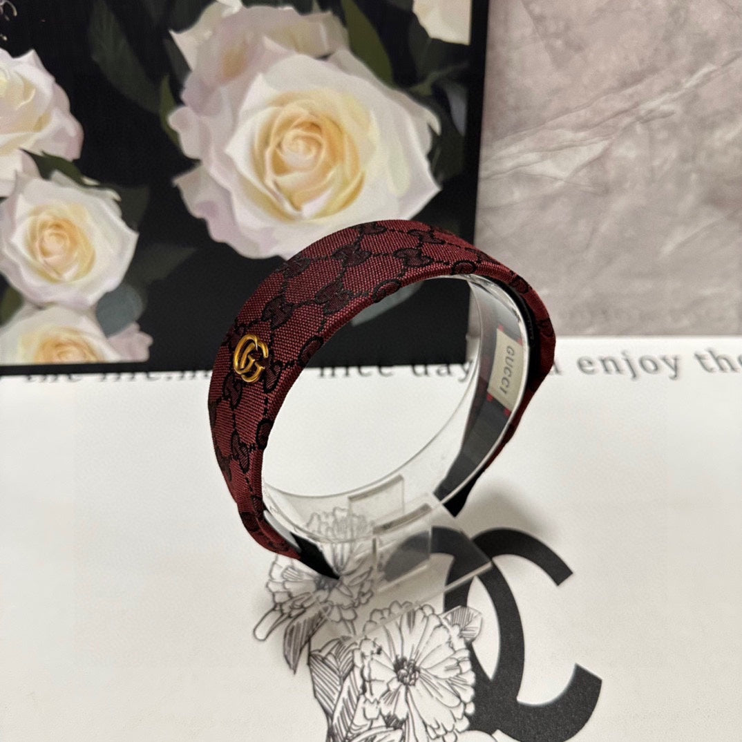 GUCCI CURRANT RED MONOGRAM CANVAS HAIRBAND 369305