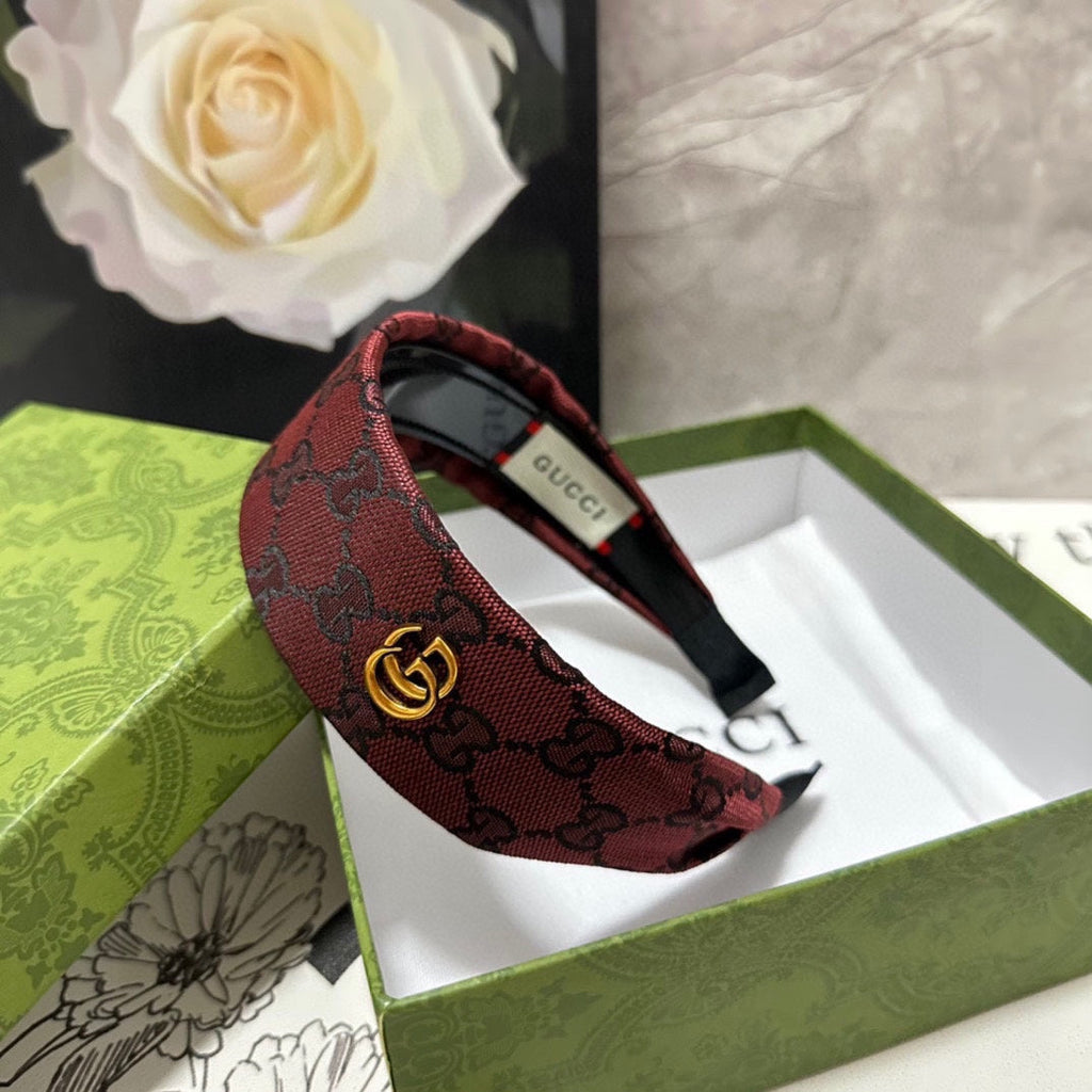 GUCCI CURRANT RED MONOGRAM CANVAS HAIRBAND 369305