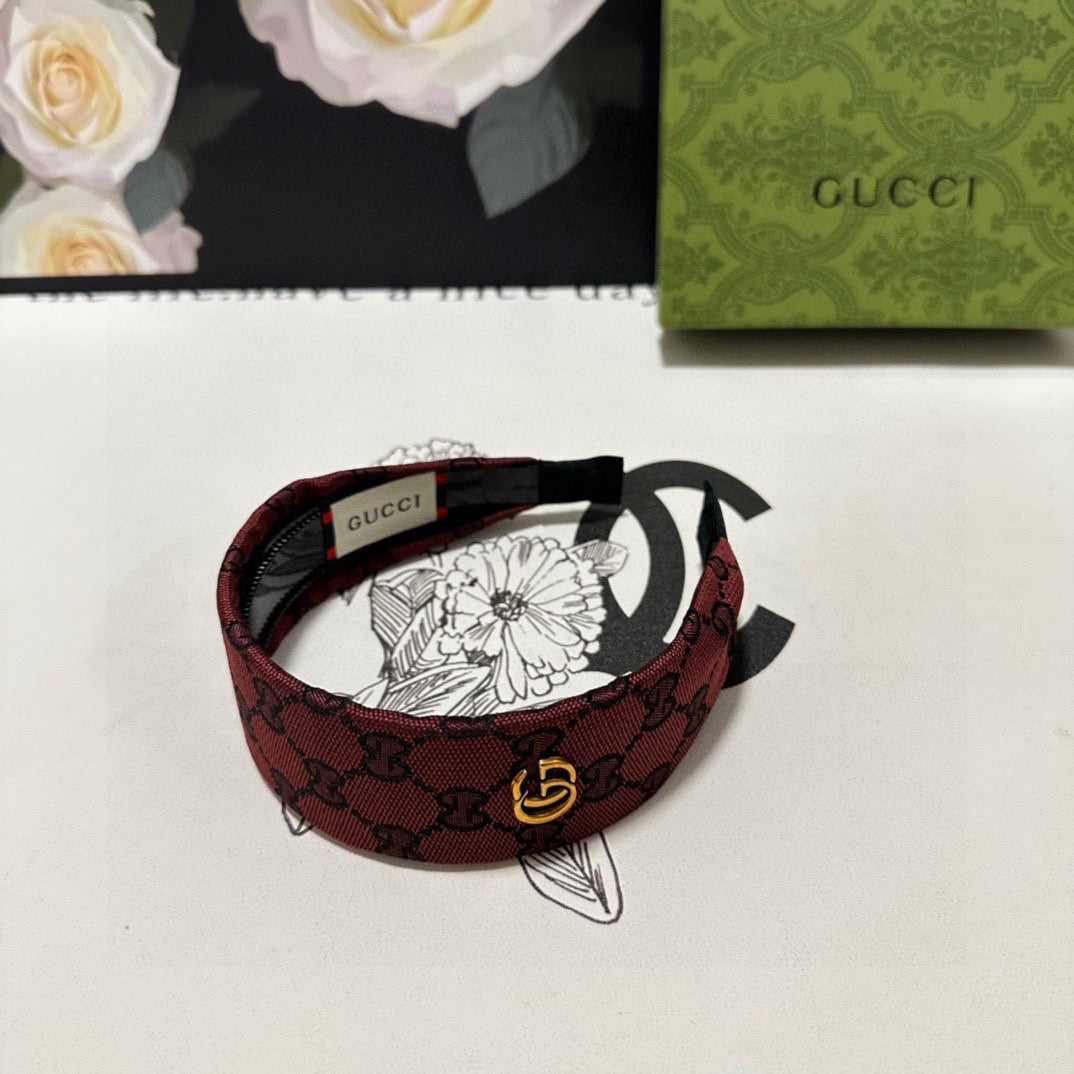 GUCCI CURRANT RED MONOGRAM CANVAS HAIRBAND 369305