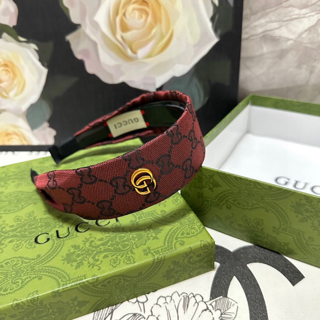 GUCCI CURRANT RED MONOGRAM CANVAS HAIRBAND 369305