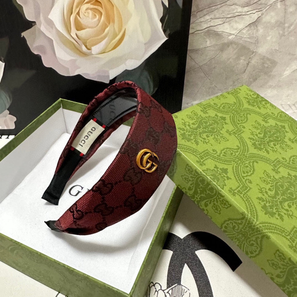 GUCCI CURRANT RED MONOGRAM CANVAS HAIRBAND 369305