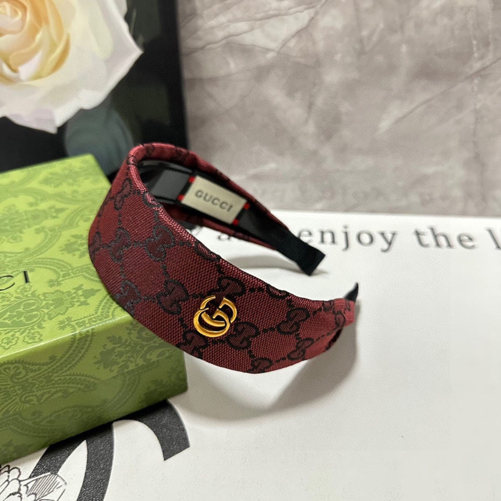 GUCCI CURRANT RED MONOGRAM CANVAS HAIRBAND 369305