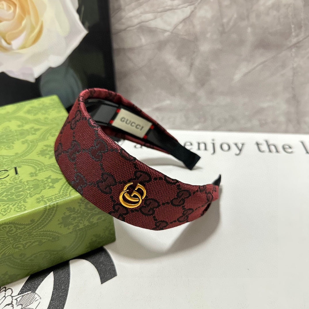 GUCCI CURRANT RED MONOGRAM CANVAS HAIRBAND 369305