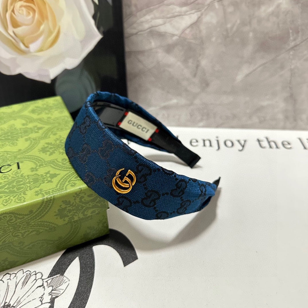 GUCCI BLUE MONOGRAM CANVAS HAIRBAND 369306