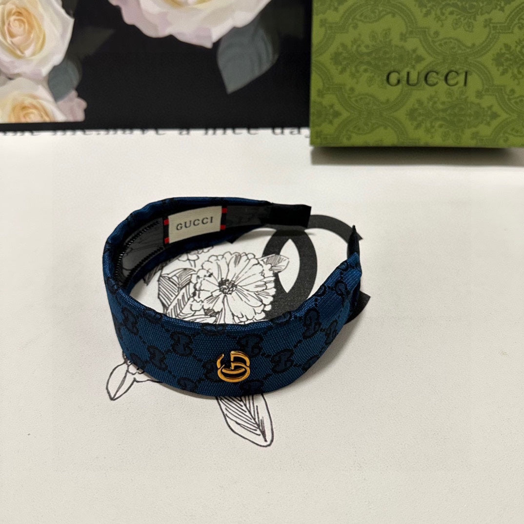 GUCCI BLUE MONOGRAM CANVAS HAIRBAND 369306