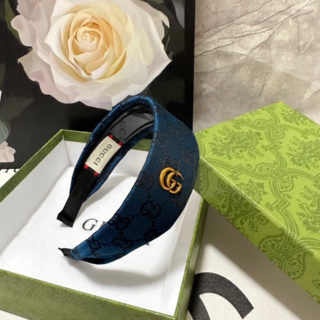 GUCCI BLUE MONOGRAM CANVAS HAIRBAND 369306