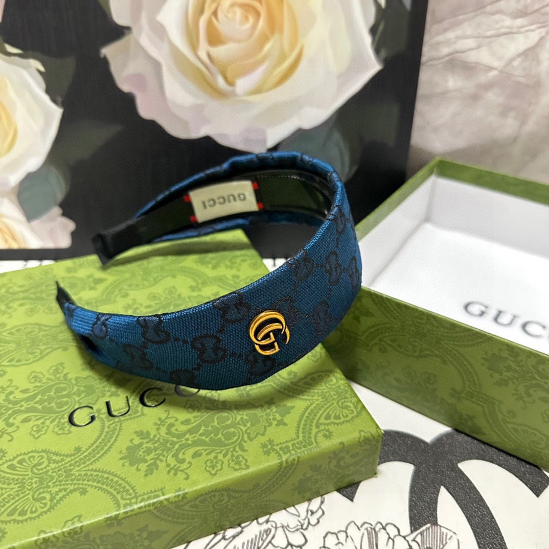 GUCCI BLUE MONOGRAM CANVAS HAIRBAND 369306