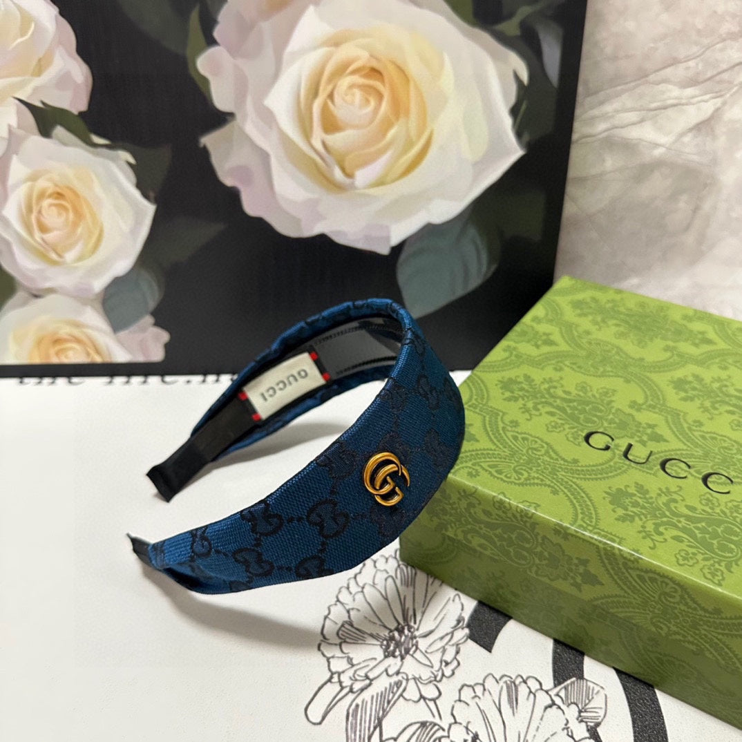 GUCCI BLUE MONOGRAM CANVAS HAIRBAND 369306