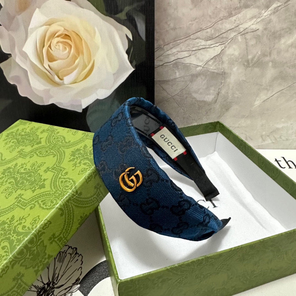GUCCI BLUE MONOGRAM CANVAS HAIRBAND 369306