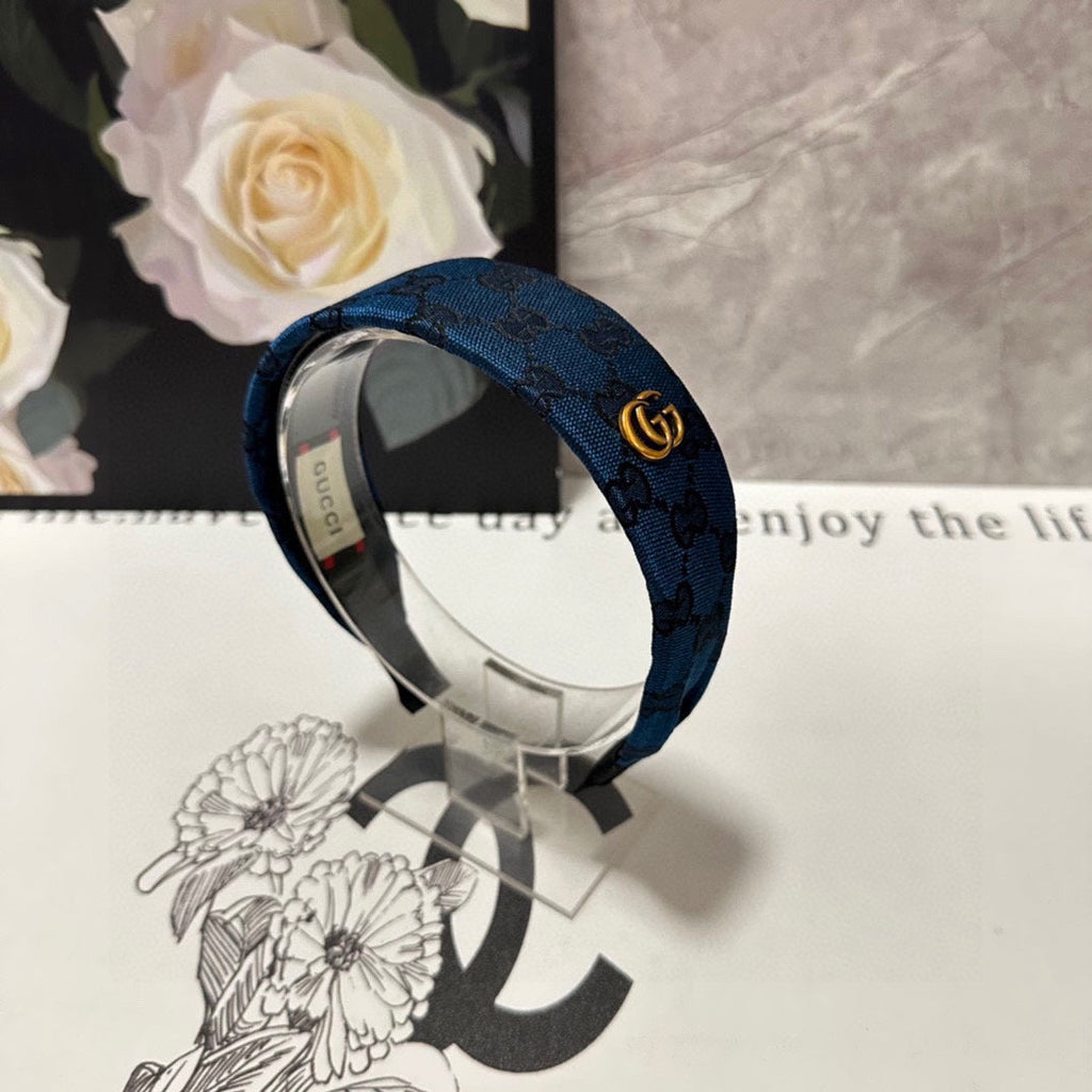 GUCCI BLUE MONOGRAM CANVAS HAIRBAND 369306