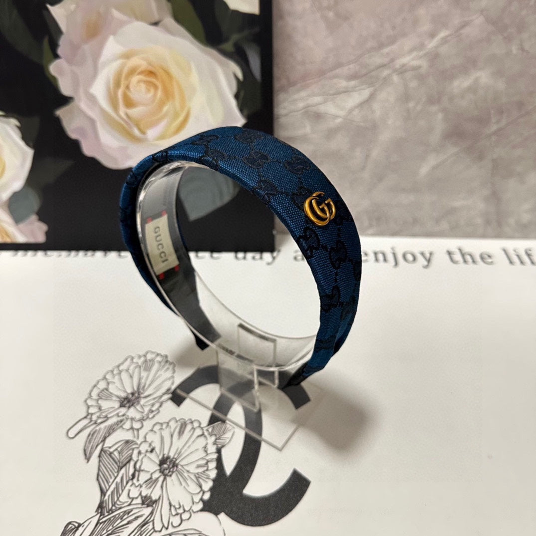 GUCCI BLUE MONOGRAM CANVAS HAIRBAND 369306