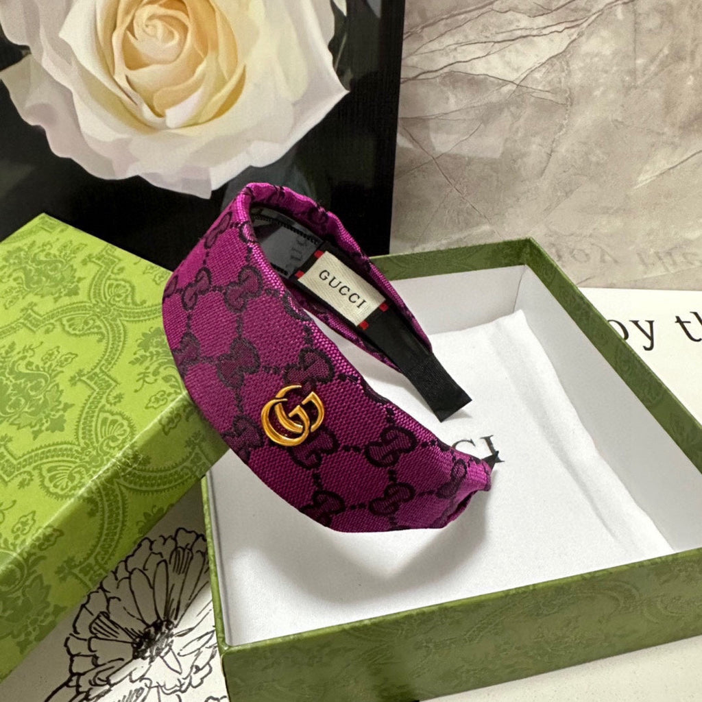 GUCCI FUCHSIA PINK MONOGRAM CANVAS HAIRBAND 369307