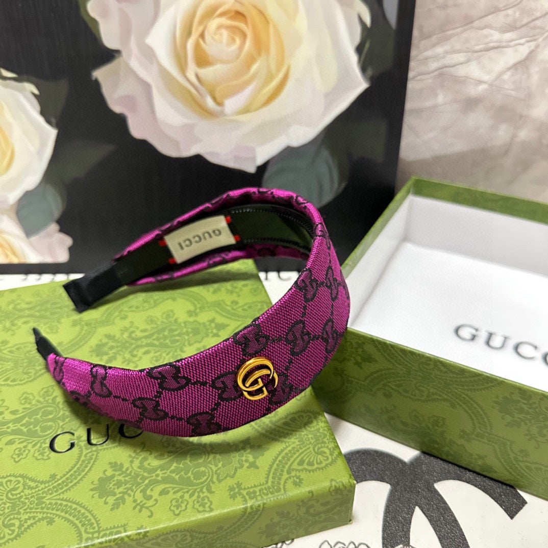 GUCCI FUCHSIA PINK MONOGRAM CANVAS HAIRBAND 369307