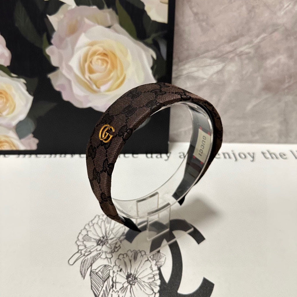 GUCCI CHOCOLATE MONOGRAM CANVAS HAIRBAND 369308