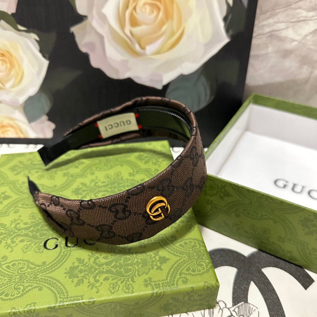 GUCCI CHOCOLATE MONOGRAM CANVAS HAIRBAND 369308