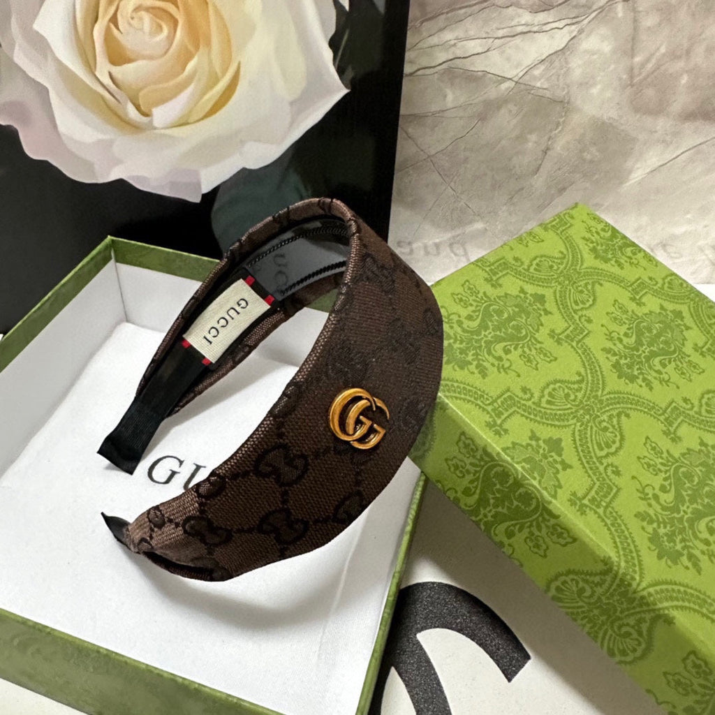 GUCCI CHOCOLATE MONOGRAM CANVAS HAIRBAND 369308