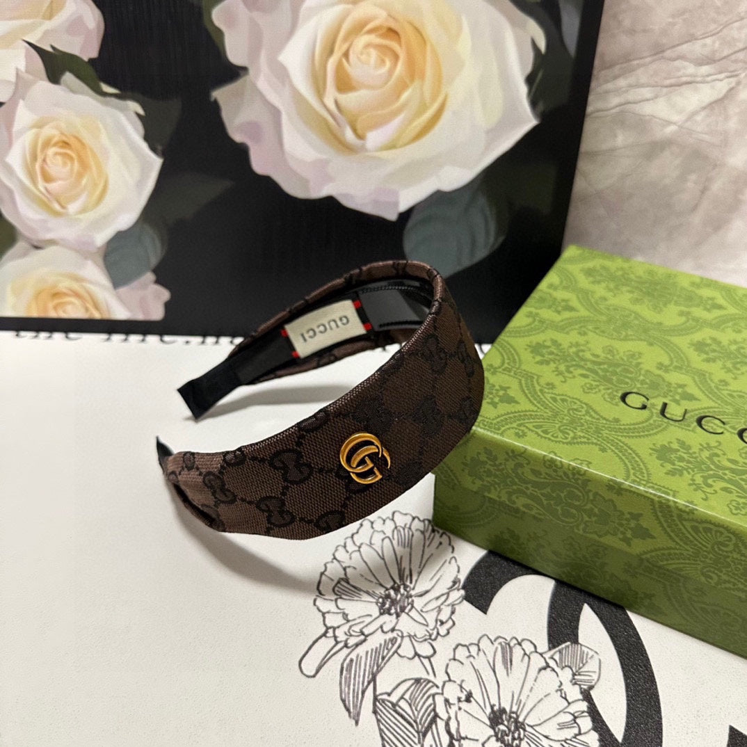 GUCCI CHOCOLATE MONOGRAM CANVAS HAIRBAND 369308