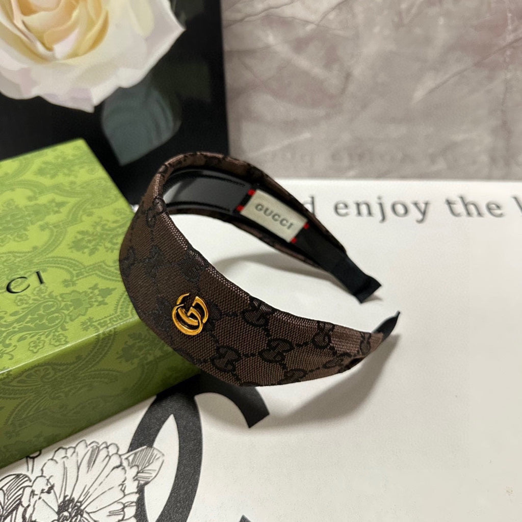 GUCCI CHOCOLATE MONOGRAM CANVAS HAIRBAND 369308