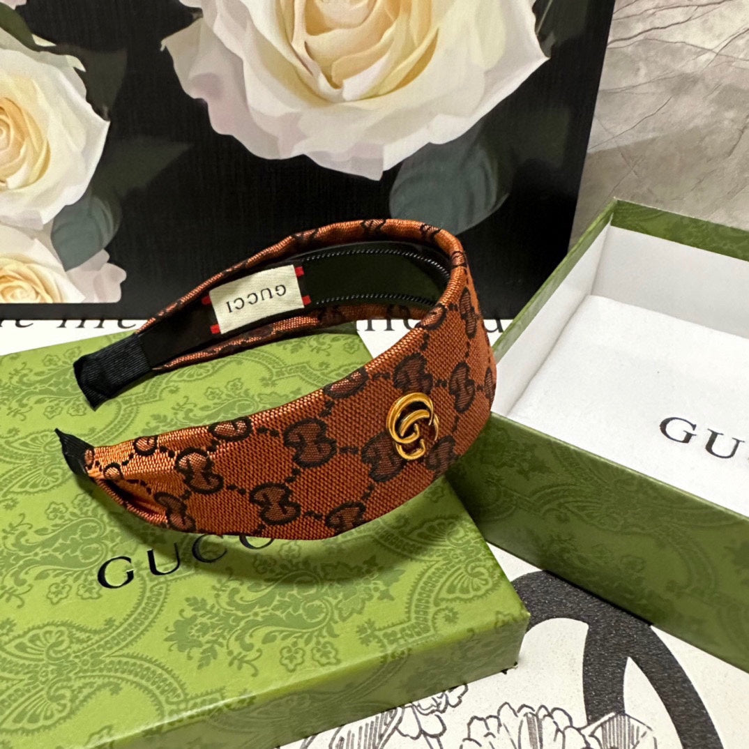 GUCCI GINGER ORANGE MONOGRAM CANVAS HAIRBAND 369309