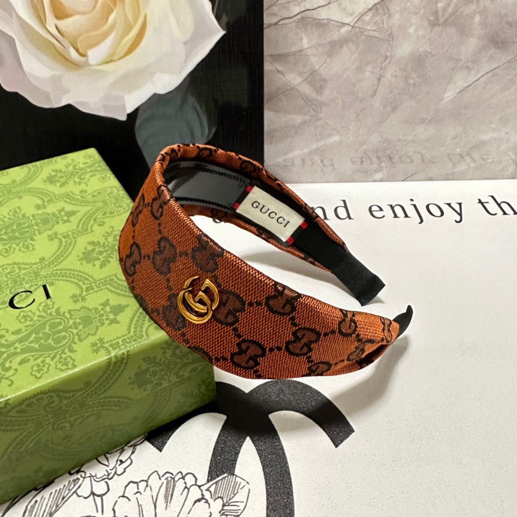 GUCCI GINGER ORANGE MONOGRAM CANVAS HAIRBAND 369309
