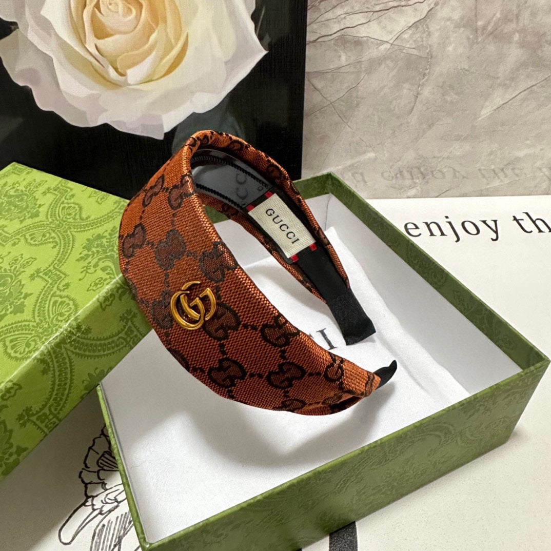 GUCCI GINGER ORANGE MONOGRAM CANVAS HAIRBAND 369309