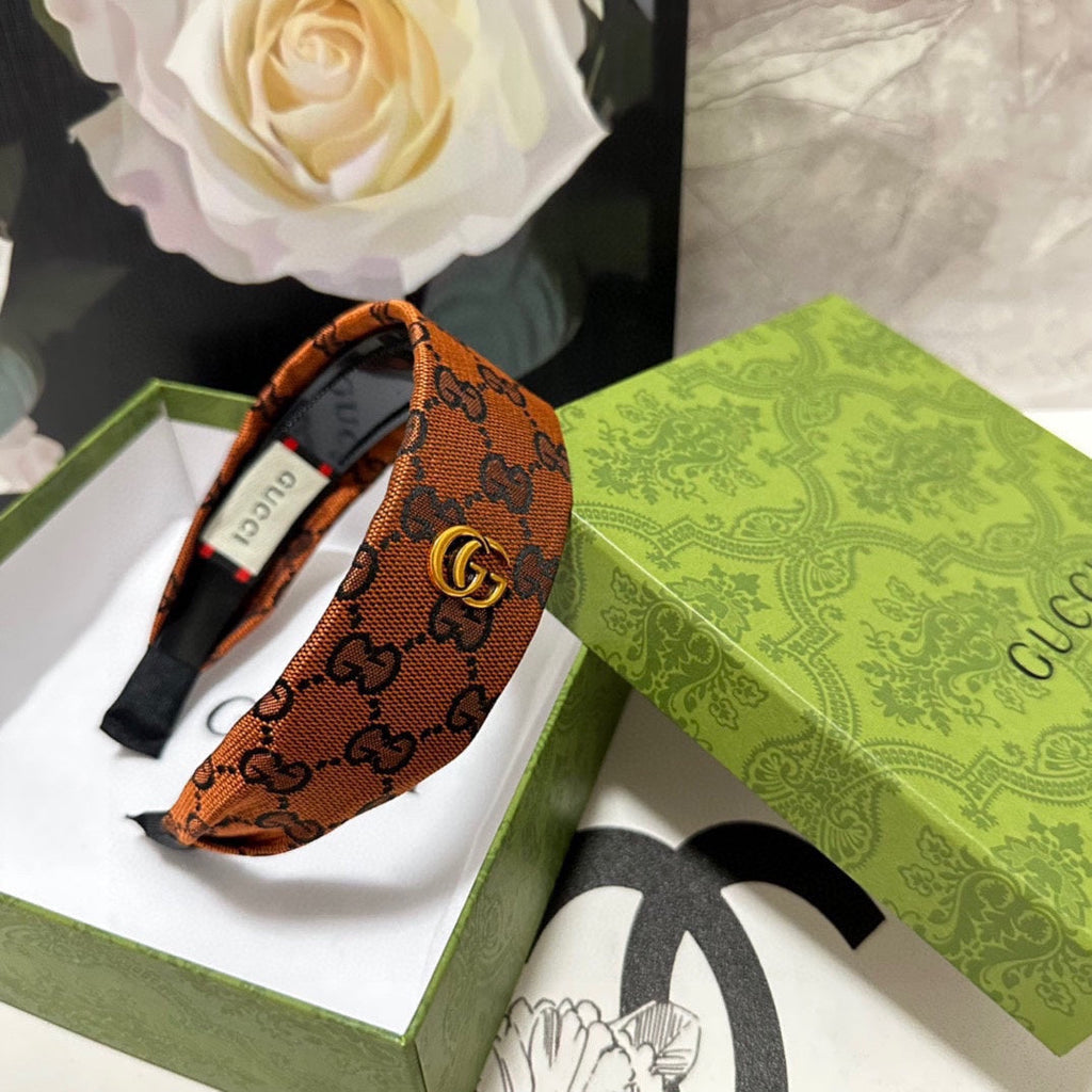 GUCCI GINGER ORANGE MONOGRAM CANVAS HAIRBAND 369309