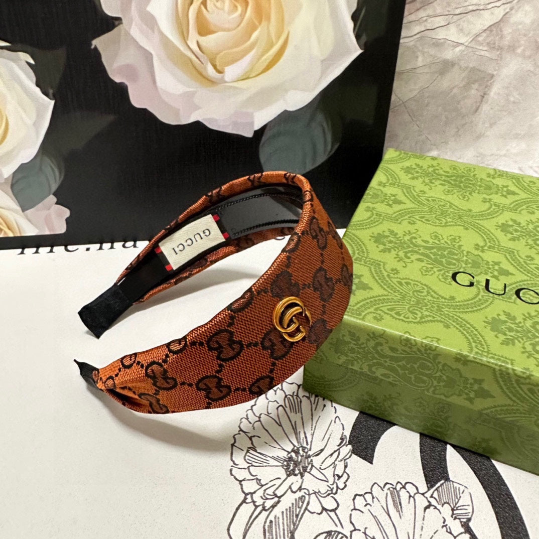 GUCCI GINGER ORANGE MONOGRAM CANVAS HAIRBAND 369309