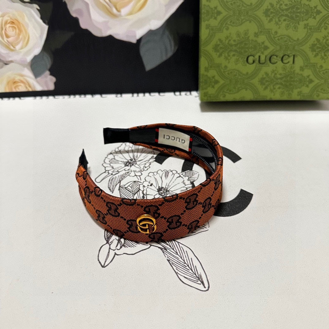 GUCCI GINGER ORANGE MONOGRAM CANVAS HAIRBAND 369309