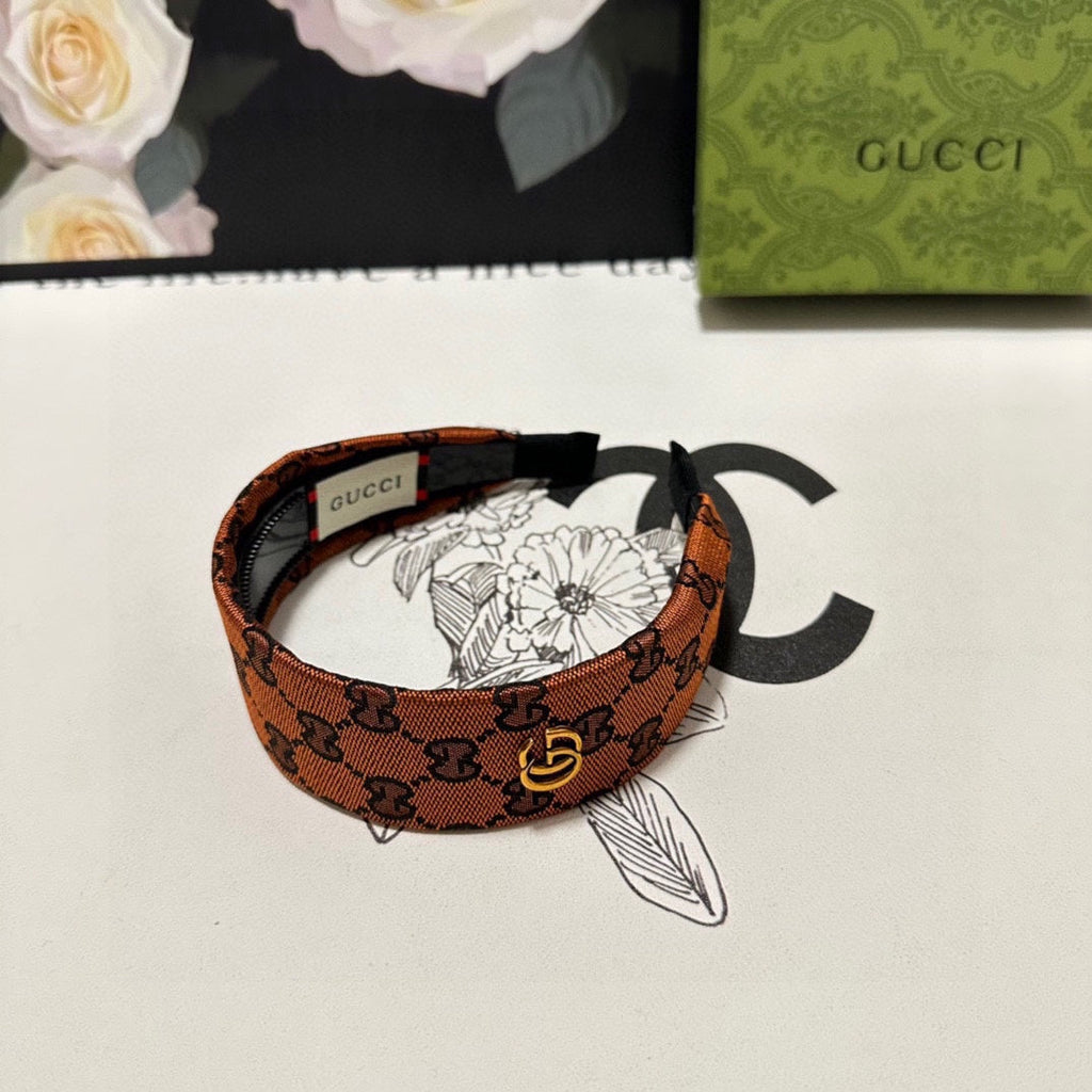 GUCCI GINGER ORANGE MONOGRAM CANVAS HAIRBAND 369309