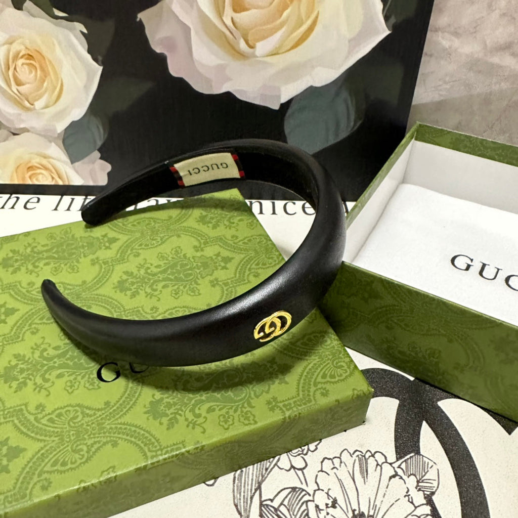 GUCCI HEADBAND IN BLACK SHINY LAMBSKIN 406128