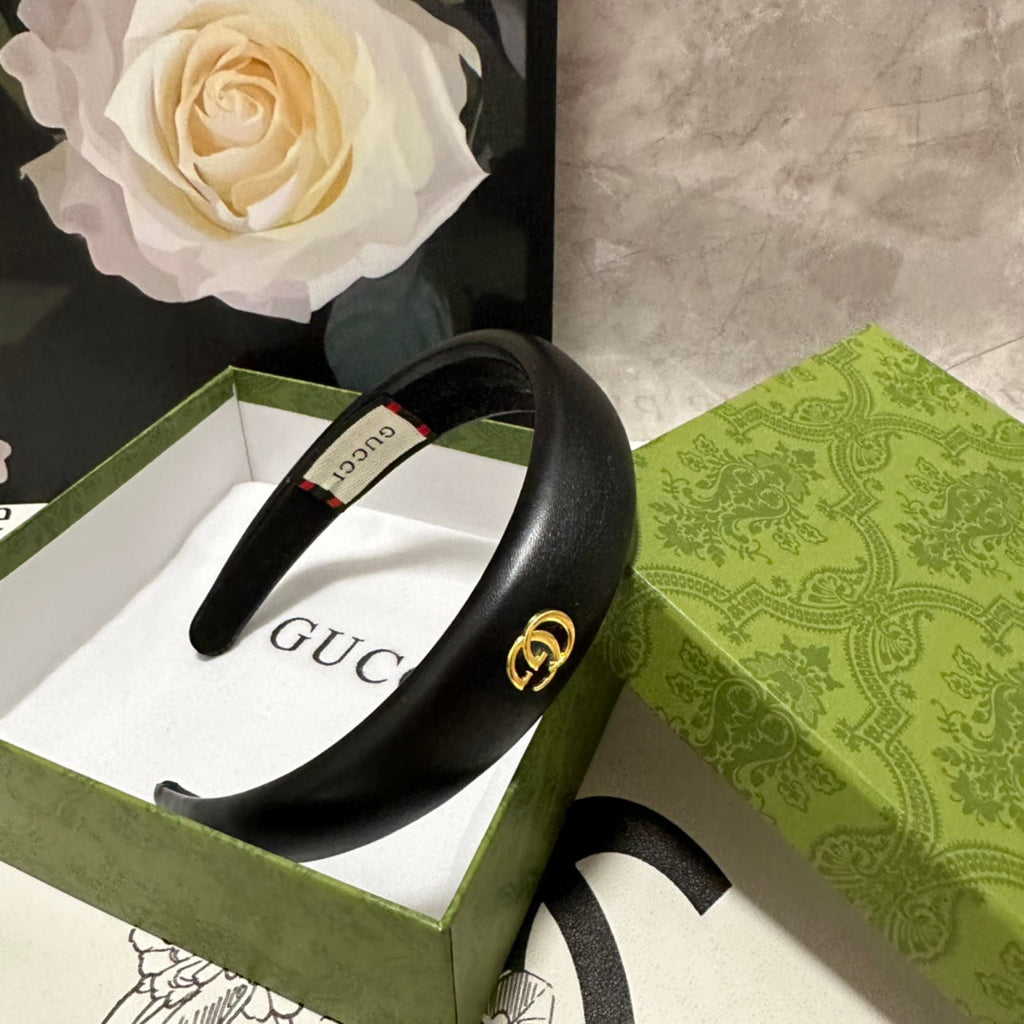 GUCCI HEADBAND IN BLACK SHINY LAMBSKIN 406128