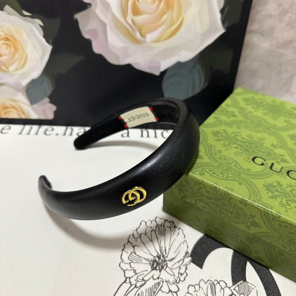 GUCCI HEADBAND IN BLACK SHINY LAMBSKIN 406128