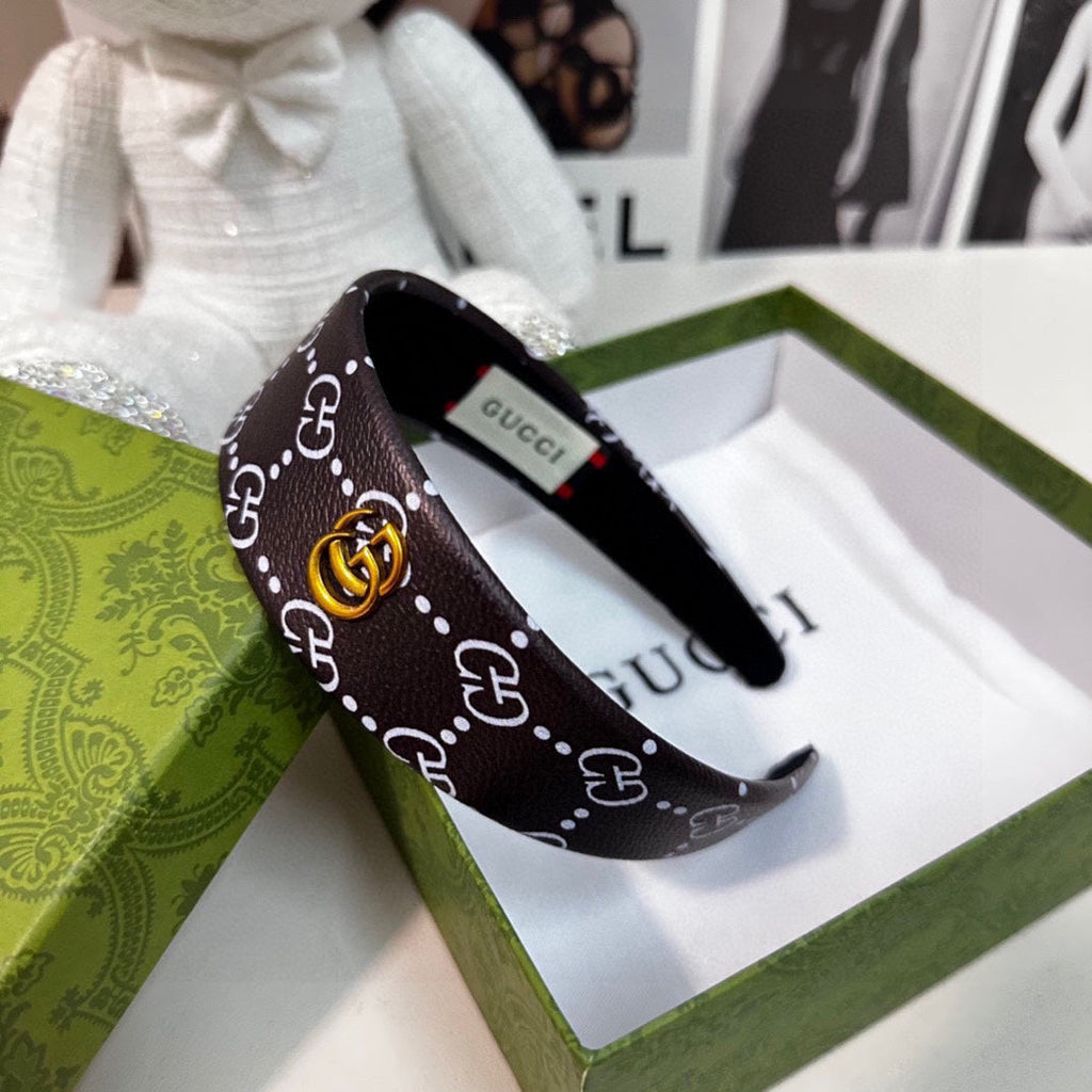 GUCCI HEADBAND IN BLACK MONOGRAM PRINT LAMBSKIN 412506