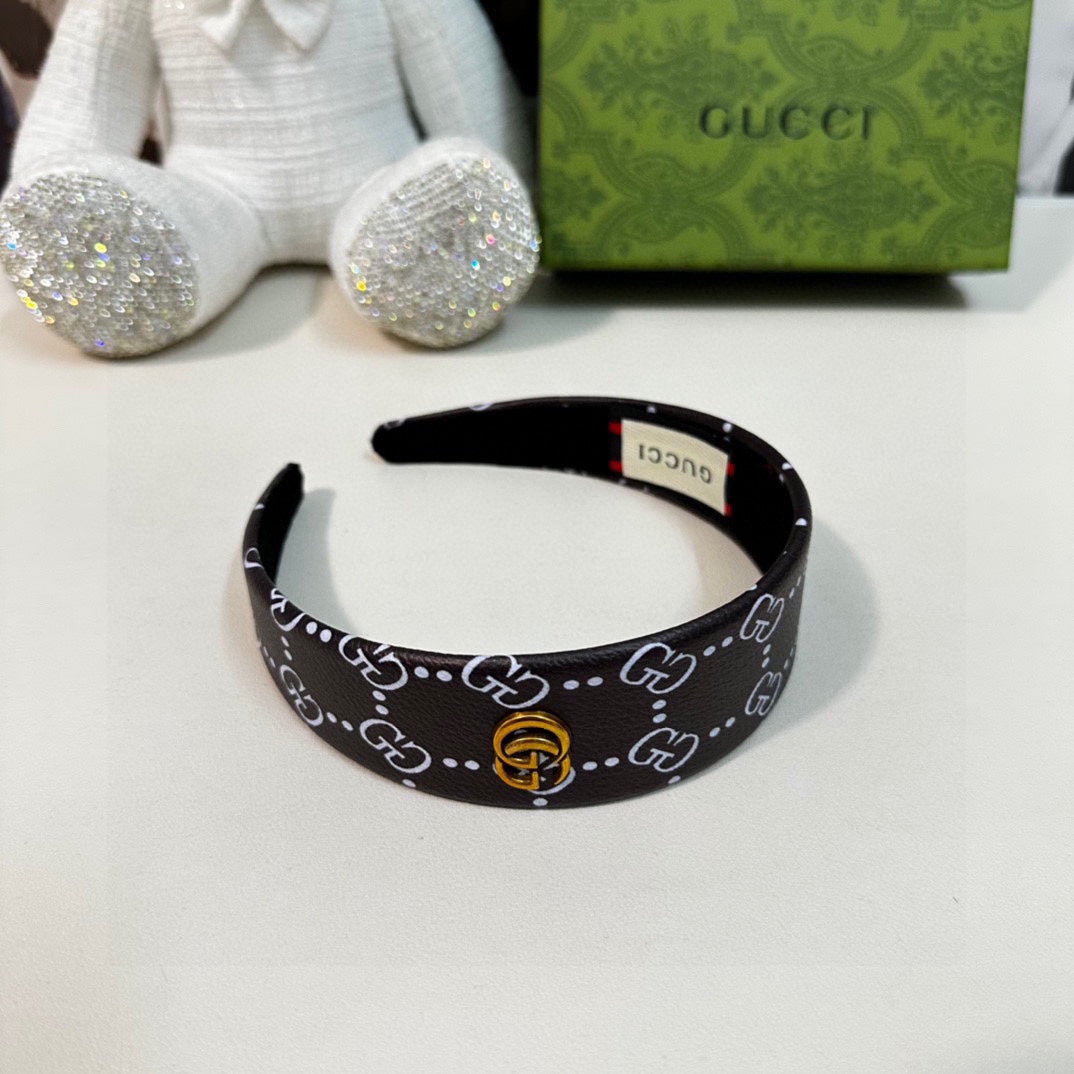 GUCCI HEADBAND IN BLACK MONOGRAM PRINT LAMBSKIN 412506
