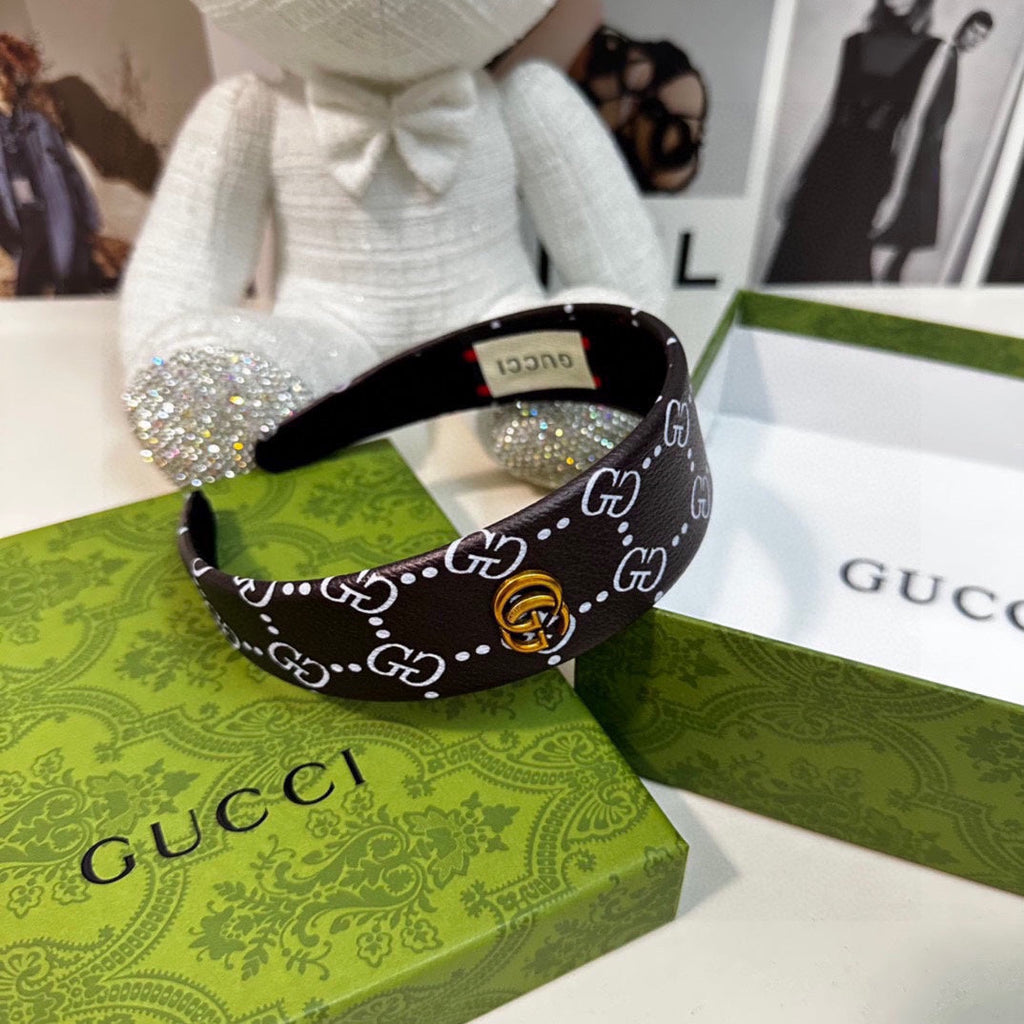 GUCCI HEADBAND IN BLACK MONOGRAM PRINT LAMBSKIN 412506